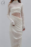 Un Morceau velvet lace stitching waist details dress UM231LS08 white PUM35